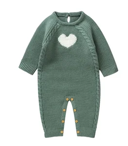 High Quality OEKO-TEX Custom Toddle Infant Winter Button Closure Long Sleeve Soft Solid Knitted Clothes Rompers