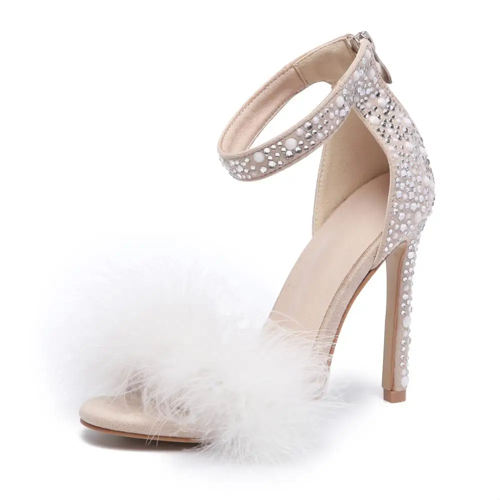 Wholesale 2022 Talon Mariage Luxury Brand Crystal Ankle Strap Feather  Designer Ladies Wedding Shoes for Bride Women From m.