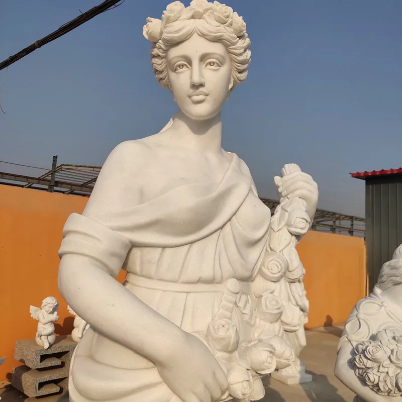 product outdoor garden decoration natural stone white angel four season lady carving and sculpture statue marble-3