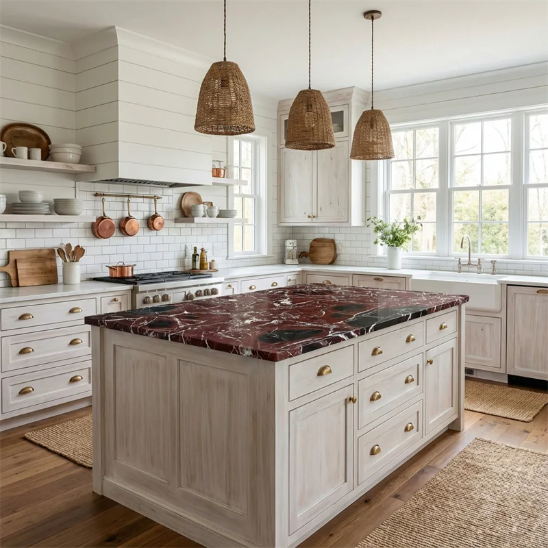 Nowoczesny Naturalny Kamień, Marmur Rosso Levanto, Blat Polerowany, Stoly Marmurowe do Blatów Kuchennych