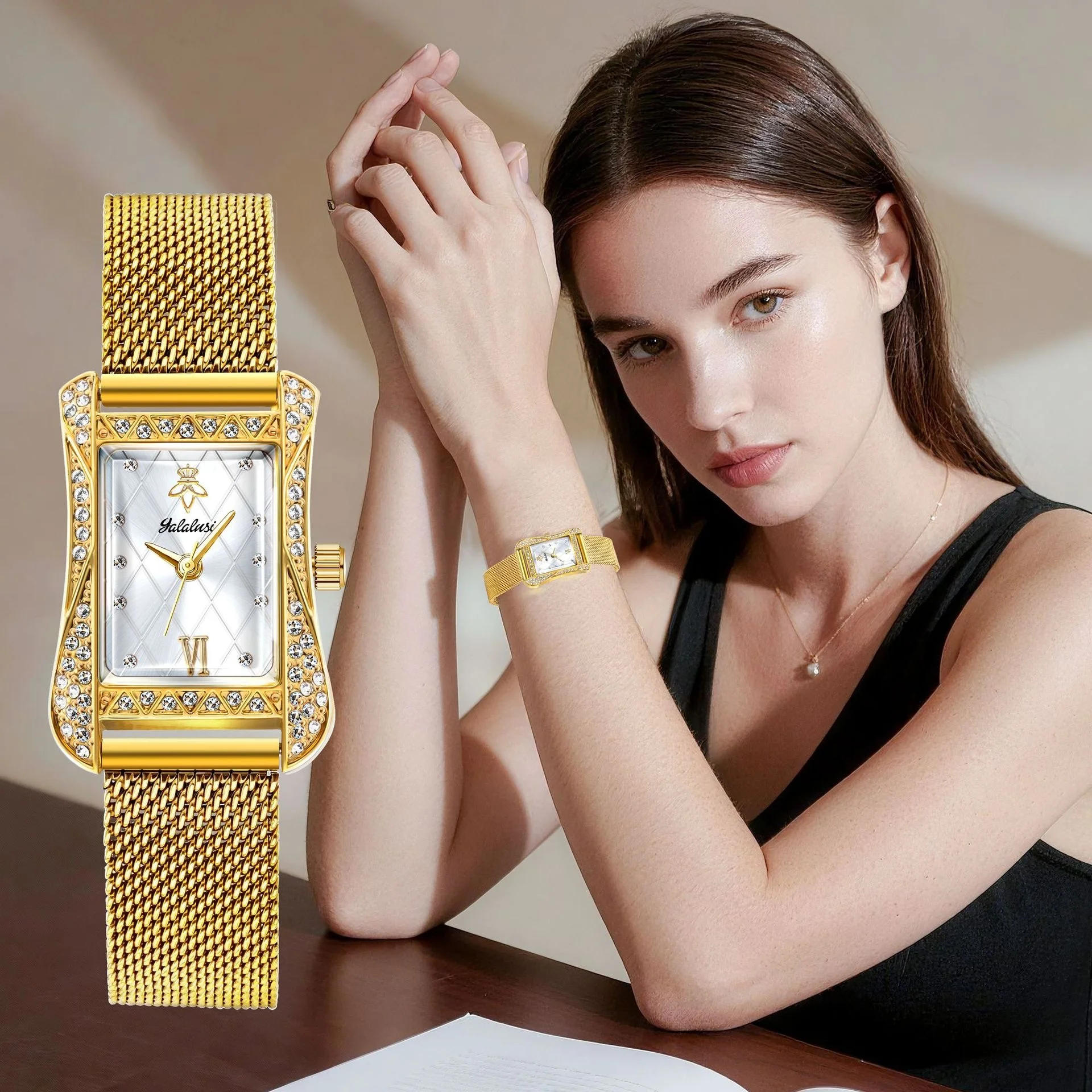 Rectangular Diamond Quartz Women's Watch OM-800070