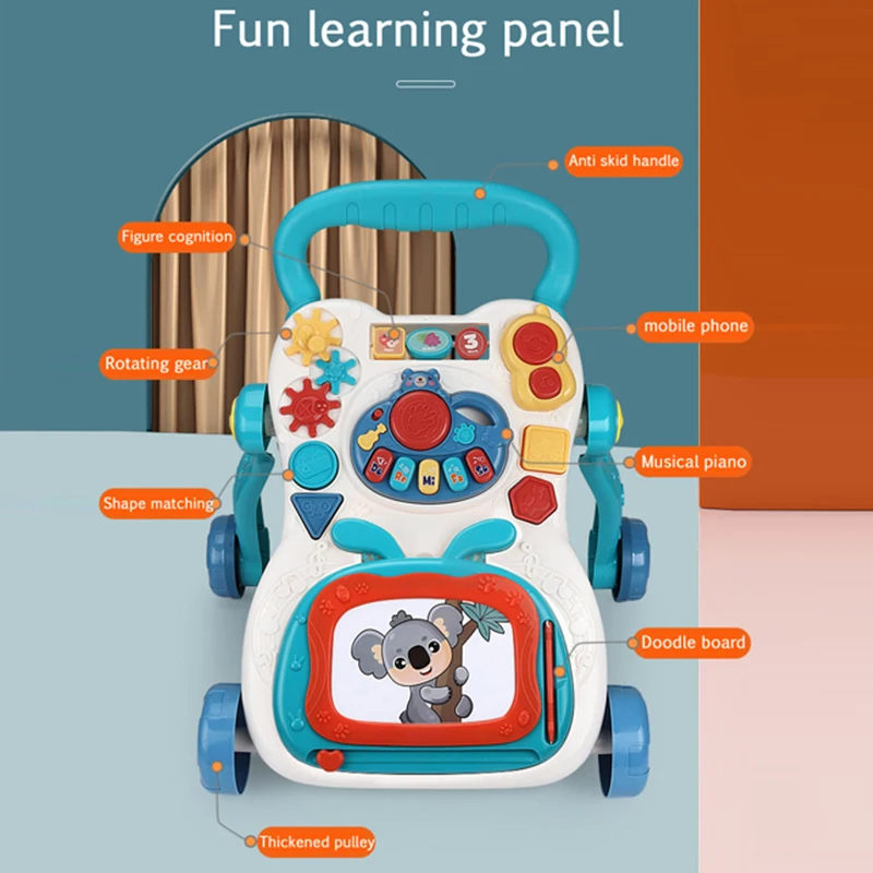 Multifunction 2 in 1 Educational Stroller Toy With Writing Pad Music Baby Learning Walker