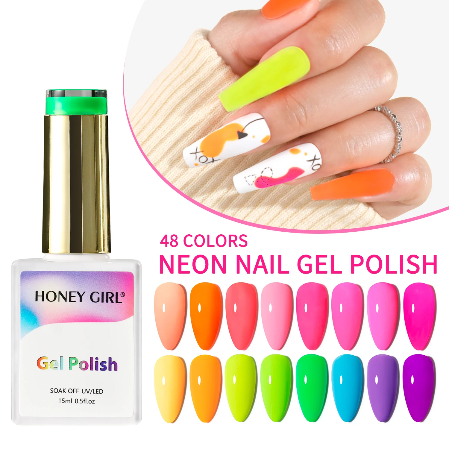 48 Color OEM Beauty Semi-permanent gel Nail Summer 15ml Neon Gel polish Set Nails Suppliers Custom Uv Gel