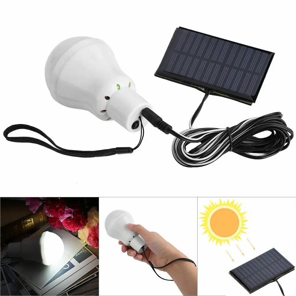 Rechargeable Solar Panel LED Bulb Lights E27 Base Outdoor Camping Tent Lamp for Garden Use