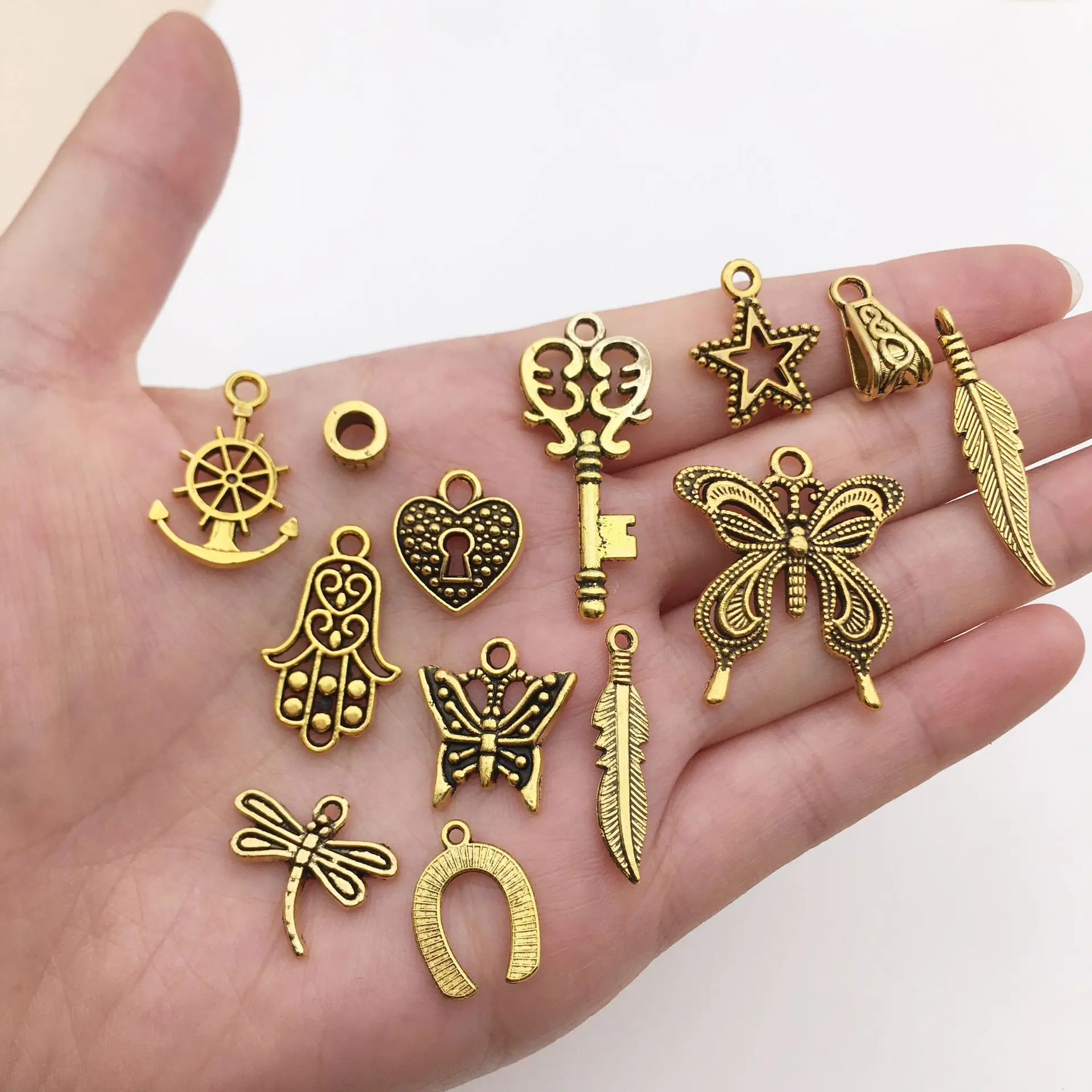 100pcs Vintage Gold Plated Charm Pendants for Jewelry Making, DIY