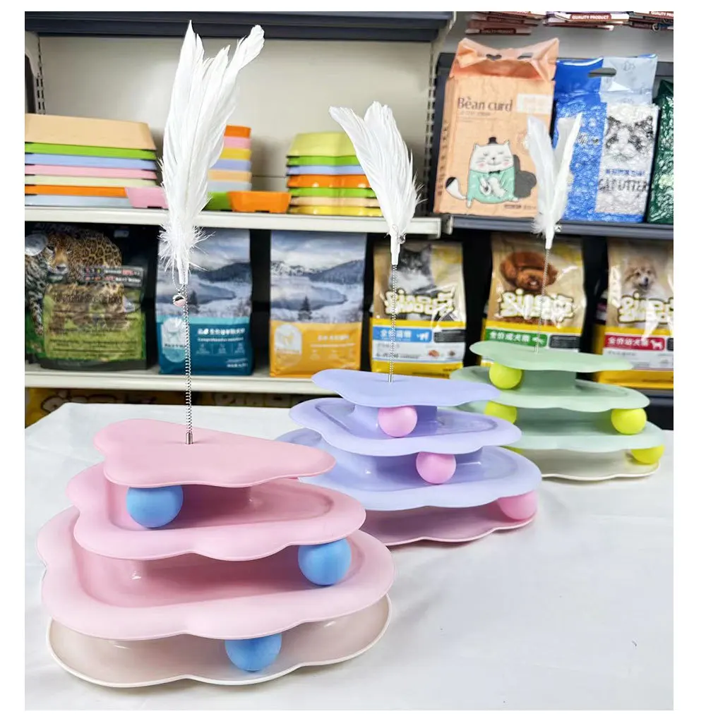 Cat Toy Cloud Three Layer Cat Turntable with Spring Bell Feather Toy Cat Tease Supplies factory