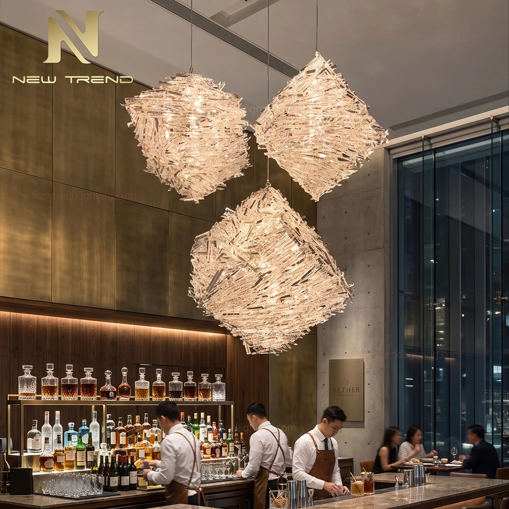 CPL-512 Custom Cascading Crystal Chandelier: Luxury Bespoke LED Staircase Lighting Manufacturer for High-End Villas