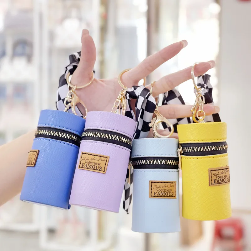 Leather Luxury Leather Bucket Lipstick Bag Keychain Exquisite