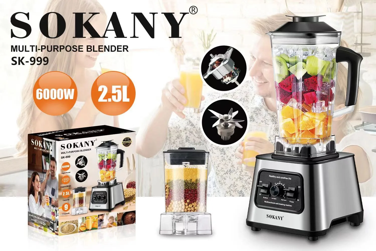 SOKANY Countertop Blender , Smoothie Maker High Speed Ice Blender