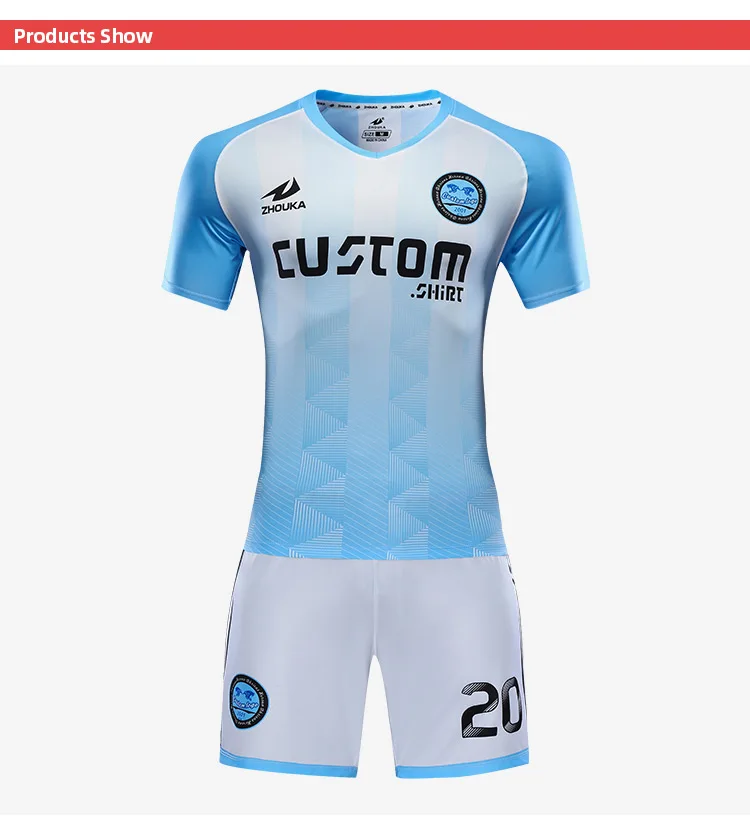 Cheap Custom Sky Blue Aqua Blue-White Sublimation Soccer Uniform