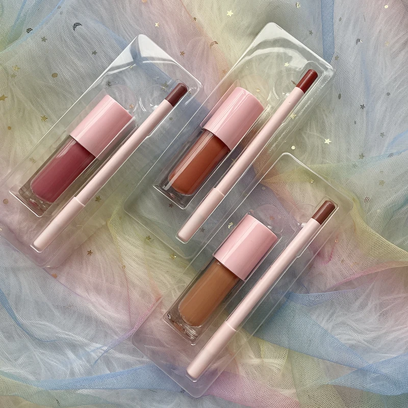 High Quality 2 in 1 Box Liquid Lipstick Lip Liner Kit Waterproof Long Lasting Custom Lip Gloss Lipliner Set Private Label