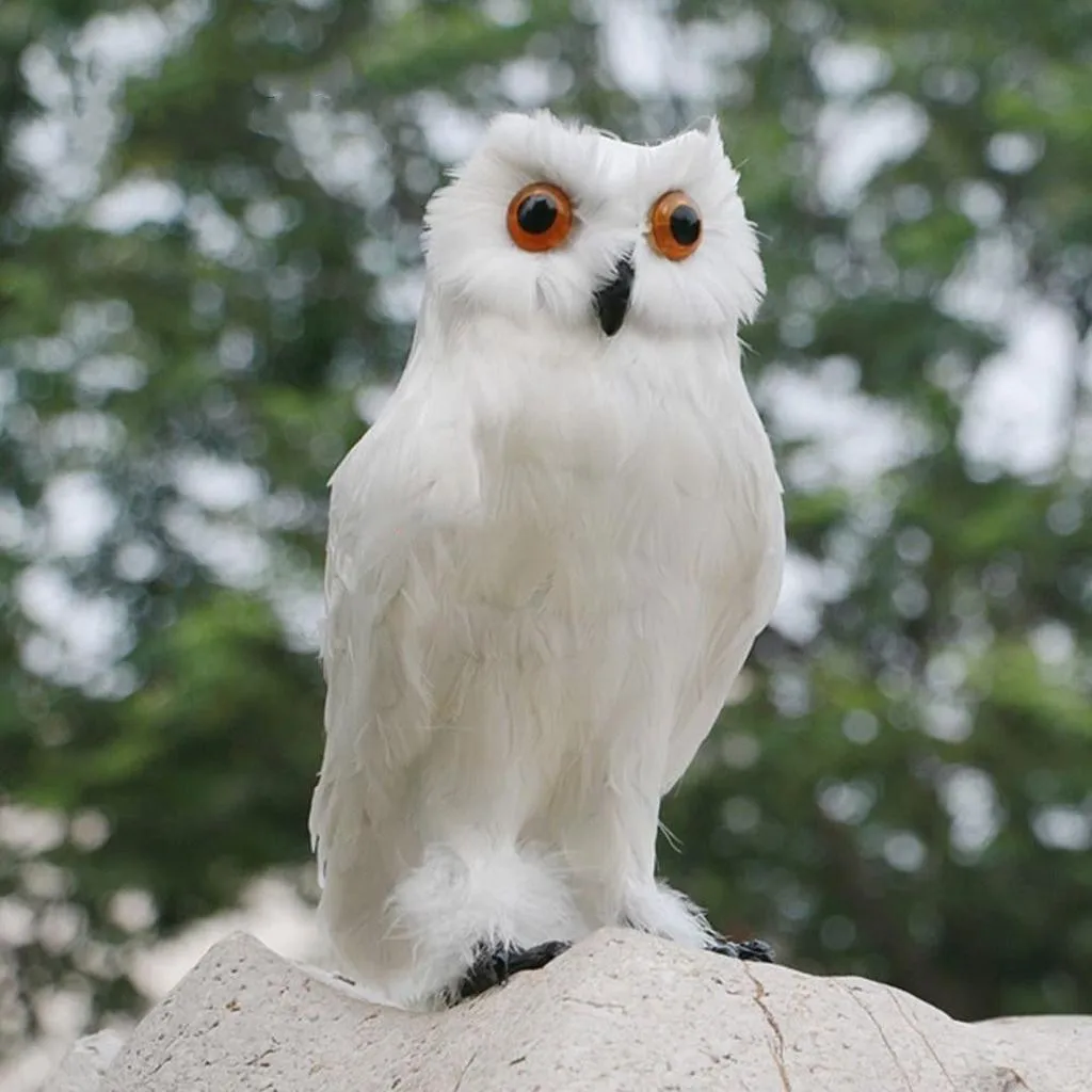 Artificial Owl Bird Feather Realistic Home Garden Owl Decor White Owl Garden Crafts Decorations Accessories