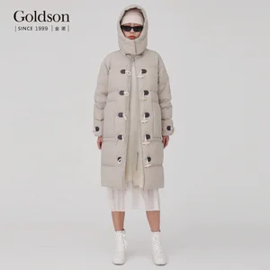 Women's Casual Winter Coat Stand Collar Horn Button Loose Hooded Terry White Duck Patch Pocket Windproof Waterproof Features