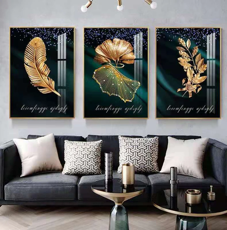 Light Luxury Fashion 3 Pairs Of Painting Crystal Porcelain Living Room Home Front Office Decoration Printing Wall Art