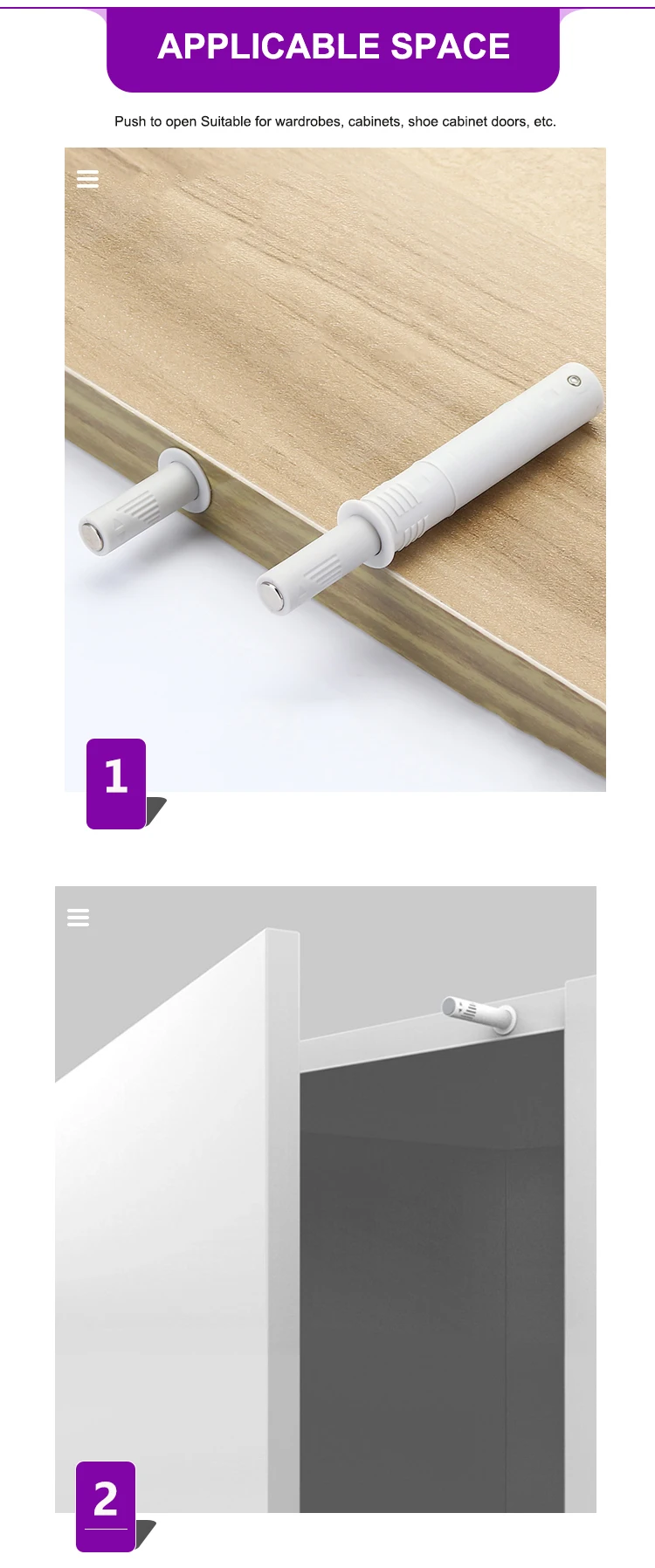 Plastic Concealed Push To Open System Latch Cupboard Catch Damper Buffer Door