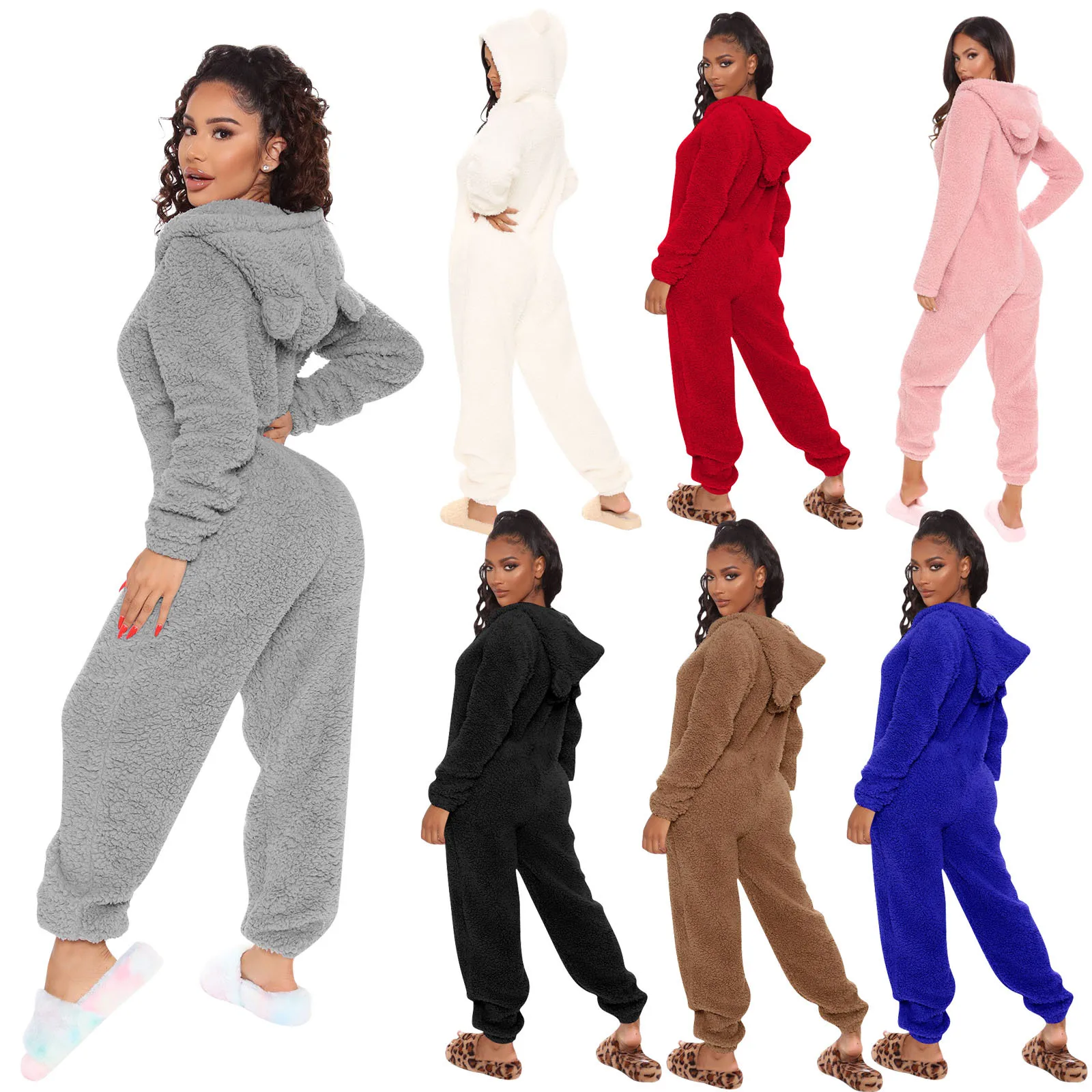 Bear Pj Jumpsuit Hoodie Fluffy Fleece 