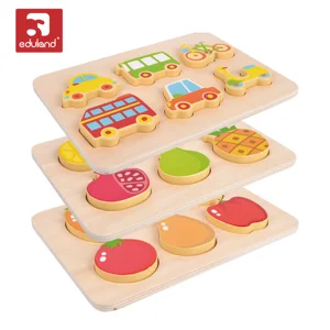 EDULAND Montessori Educational Block Toys for Kids 3D Animal Fruit Letter Shape Puzzle Board Children Wooden Matching Puzzle