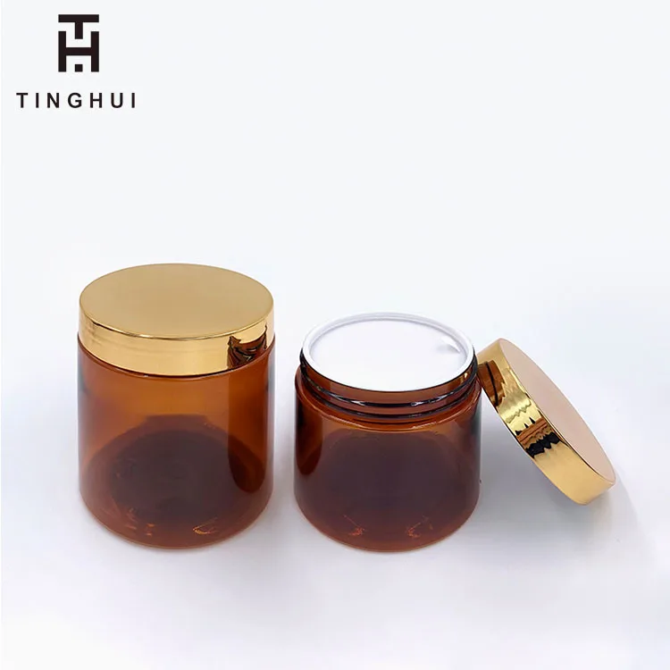 In Stock 100ml 120ml 150ml 200ml 250ml Empty Clear Plastic PET Jar with Gold Lid Luxury Cosmetic Packaging for Cream