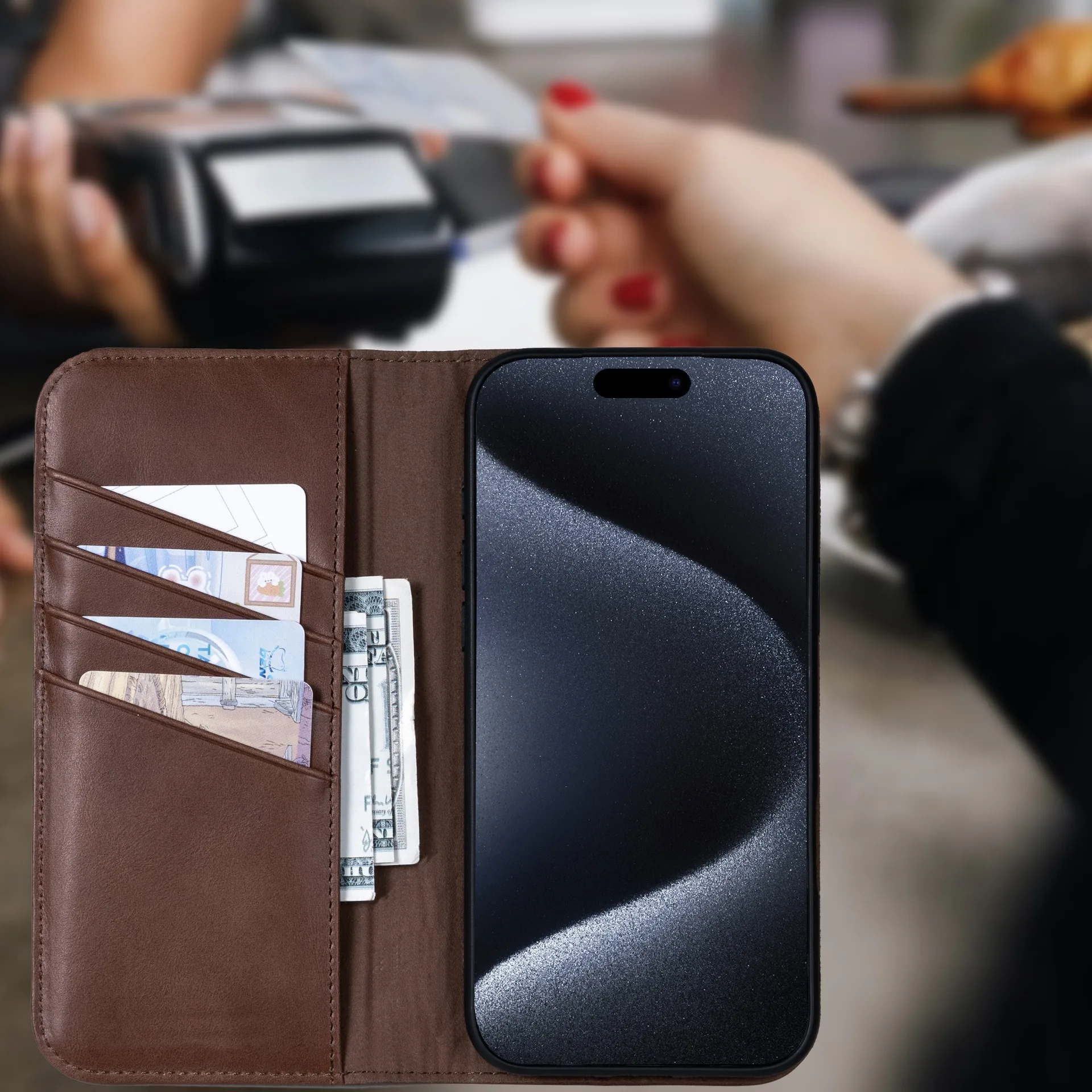 product laudtec flip leather phone cases for iphone 17 air 16 15 pro max wallet card shell simple business shockproof back cover sjk1093-5