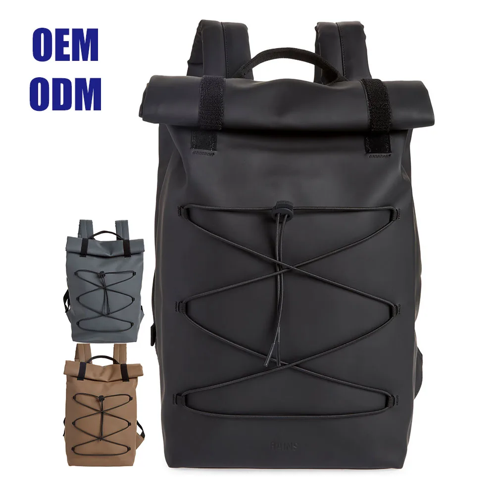 New Designer Waterproof Soft Business Notebook Roll Top Tan Black Rolltop  Leather Laptop Bagpack Backpack