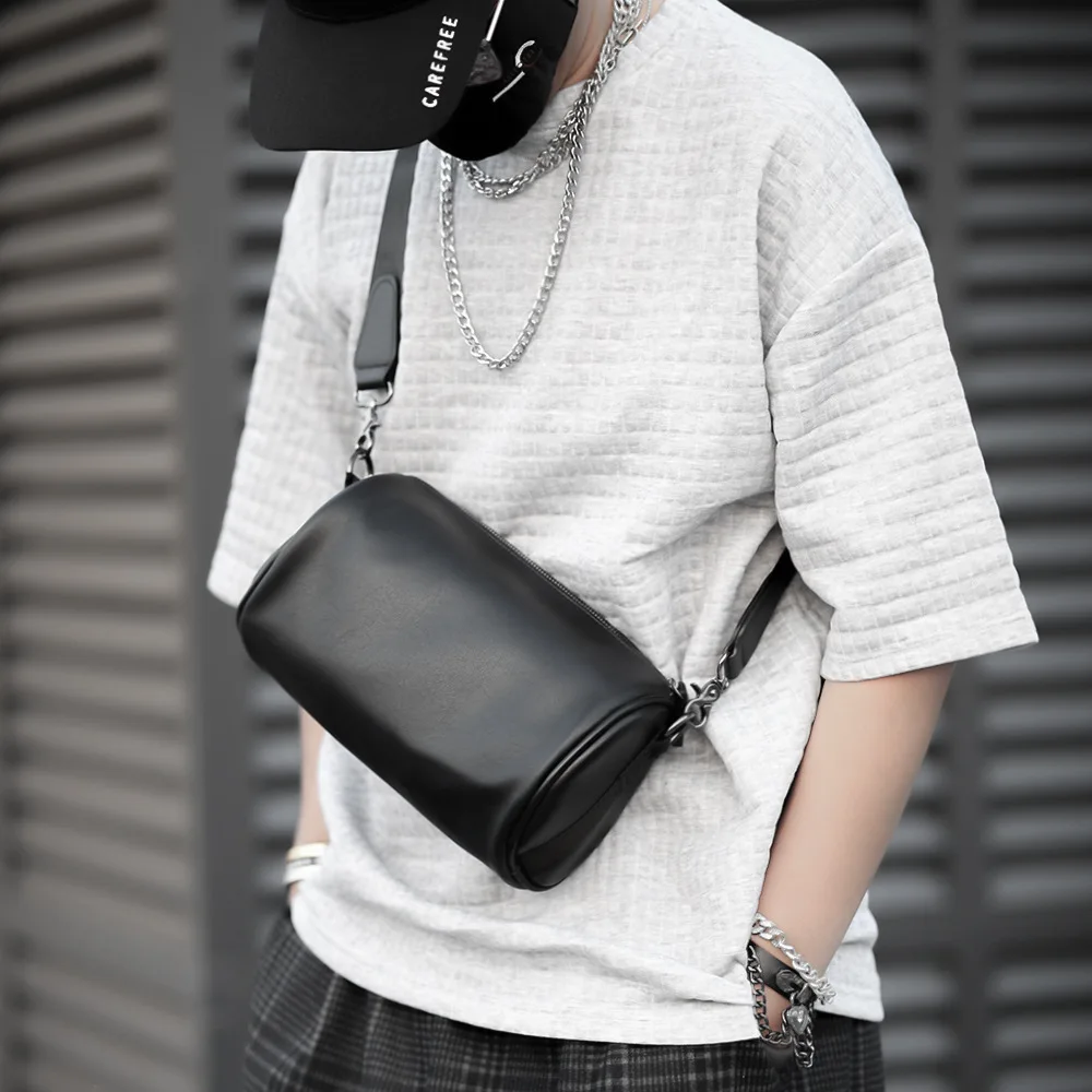 Fashion Plaid Mens Crossbody Bag Pu Sling Bag Men Lattice Leather