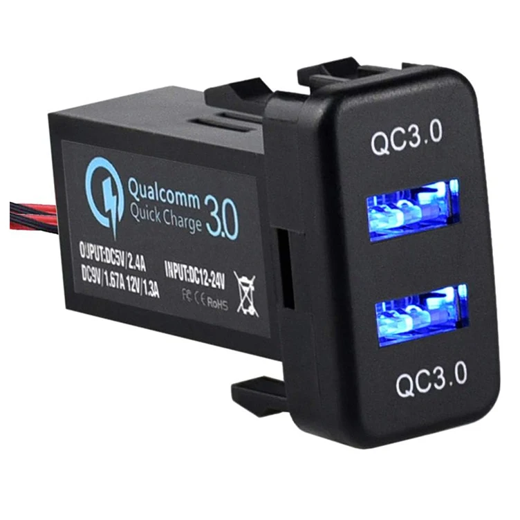 Chargeur Voiture Double USB 4.2A Avec Voltmètre LED - Compatible Toyota - Affichage Tension Batterie Vert/rouge/bleu