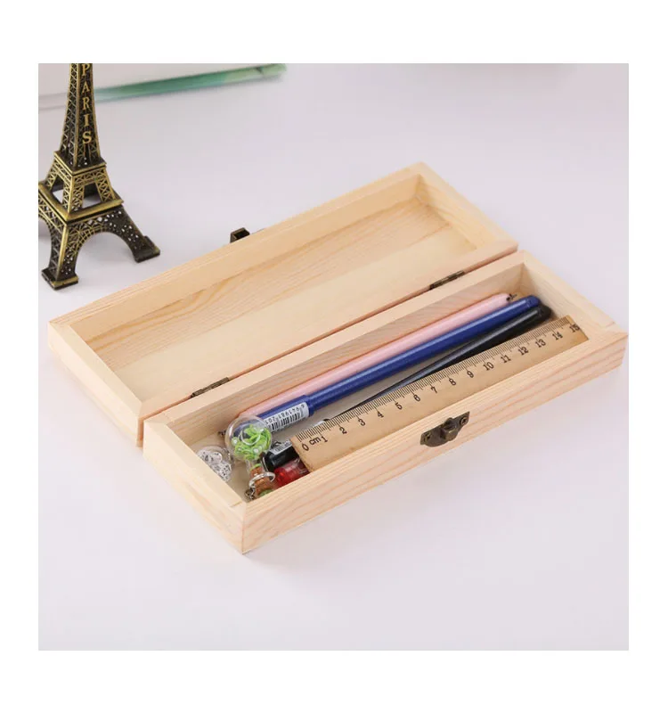 Natural Wooden Pencil Box Case Storage Organizer Wood Diy Art Craft