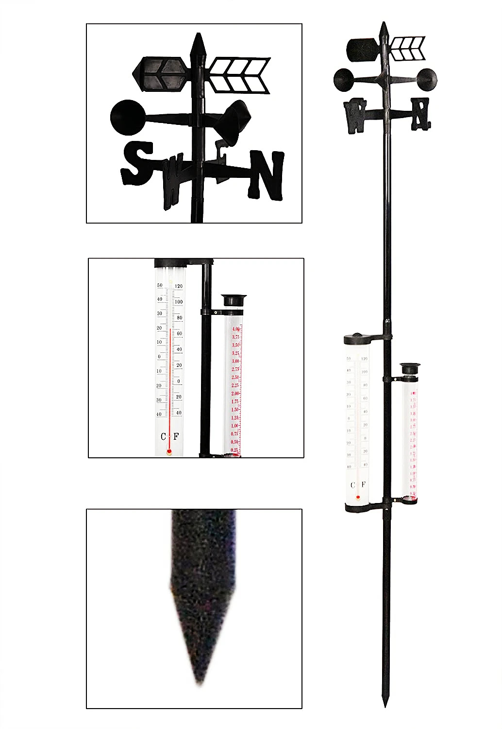 huntermoon Thermometer (Plastic) + Rain Gauge (Plastic) + Wind Vane  Temperature Gauge (Plastic) / Pole-Plastic Steel