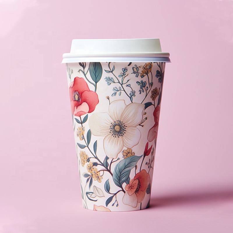 Custom Logo Design Disposable Paper Cups 6/8/10/12/16 Oz Ripple/Single/Double Cups with Paper Sleeve Personalized Coffee Cups