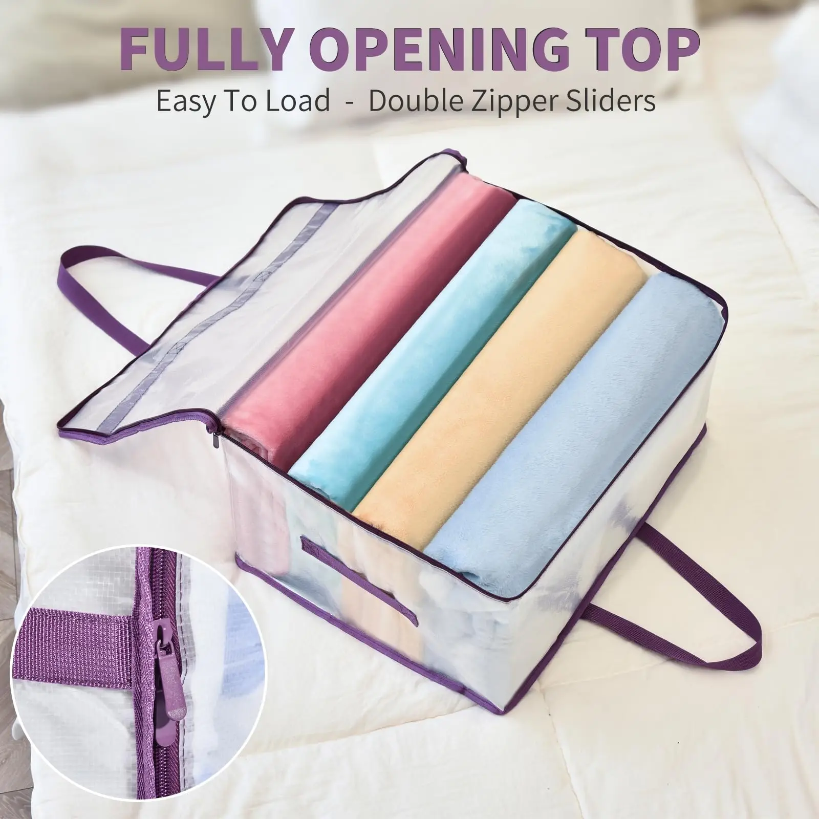 Large Clear Blanket Storage Bags with Zipper Handles Comforter Storage Bag Portable Plastic Bedding Storage for Clothes