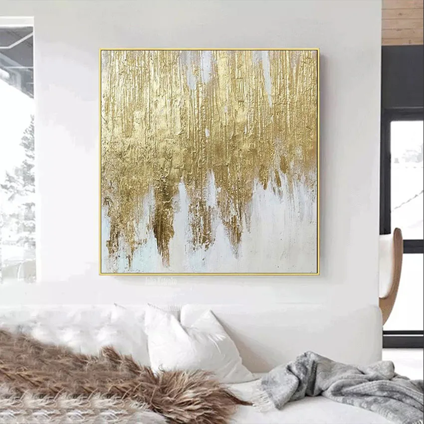Modern Decor Posters Pure Hand  Abstract  Gold Foil  Handmade Abstract Art Oil Paintings