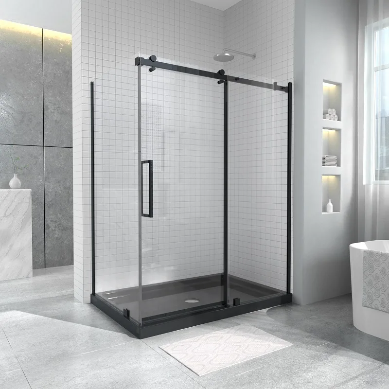 Customized Size Rectangular Bathroom Solid Surface Shower Pan Slim Acrylic Black Shower Tray for Rv Hotel