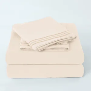Queen Size Soft Microfiber Polyester Flat & Fitted Bed Sheet Sets Embroidered Sheet Set Hypoallergenic-4 Piece