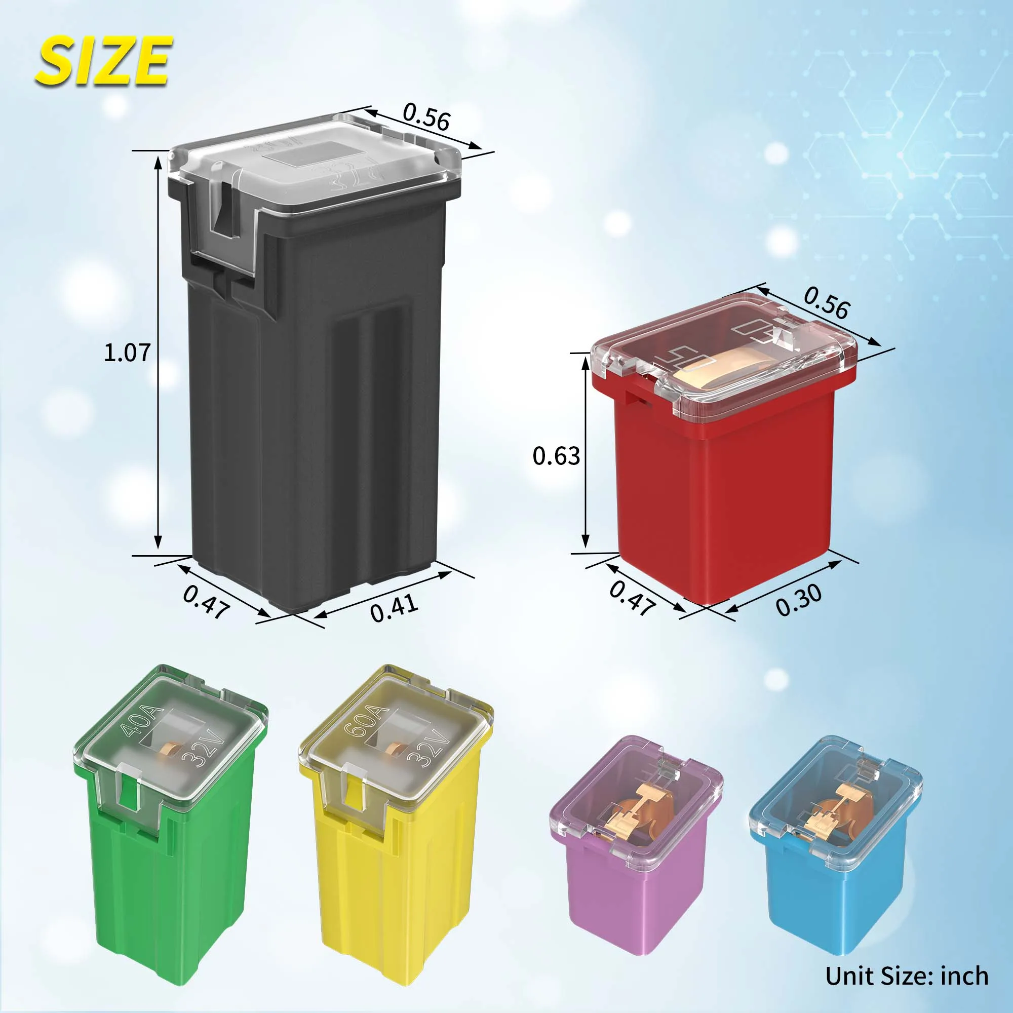 Jcase Fuse Link 20A 30A 40A 50A 60A 80A Car Fuses Square Colorful Mini Fuse Box