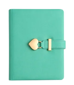 HUATONG Vintage Color Leather Journal Notebook Heart Shaped Lock B6 Cute Locked Secret Diaries Hardcover Sewing Gift for Girls