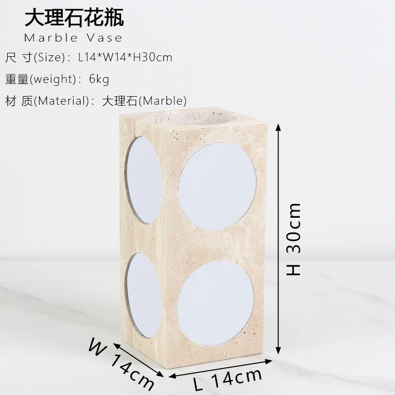 Simple Modern Creative Yellow Travertine Square Dot Vase Arrangement Art Home Marble Flower Ornament Hotel Party Decoration
