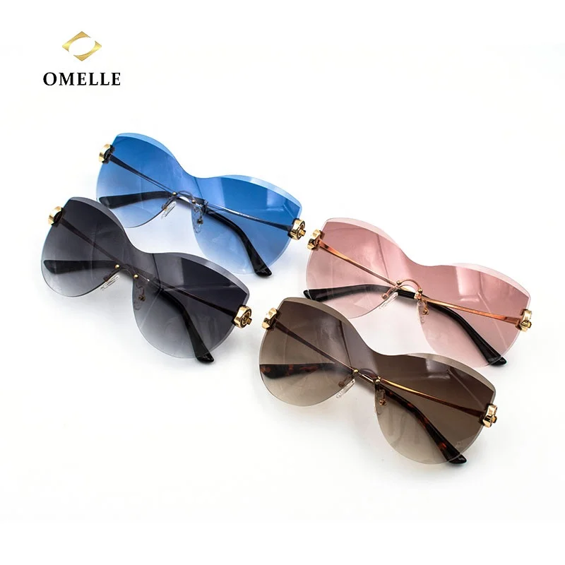OMELLE 2021 High Quality Rimless Oversized Sunglasses Gradients Color UV400 Protection Available Black Gray Acetate Metal Frames