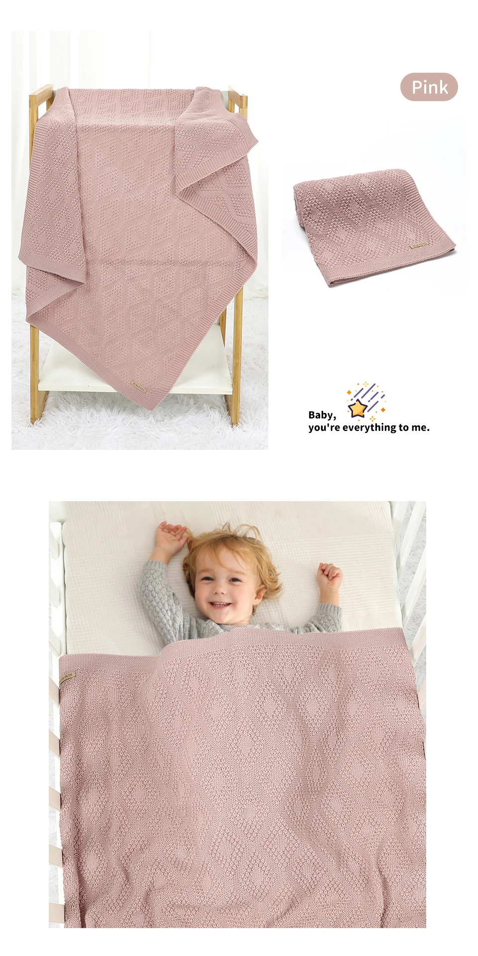 Antibacterial Knitted Baby Crib Blanket For Three Season Crochet Baby