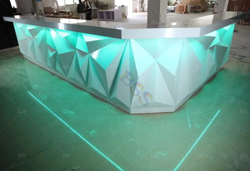 L Shape Bar Counter For Night Club Modern Led Marble White