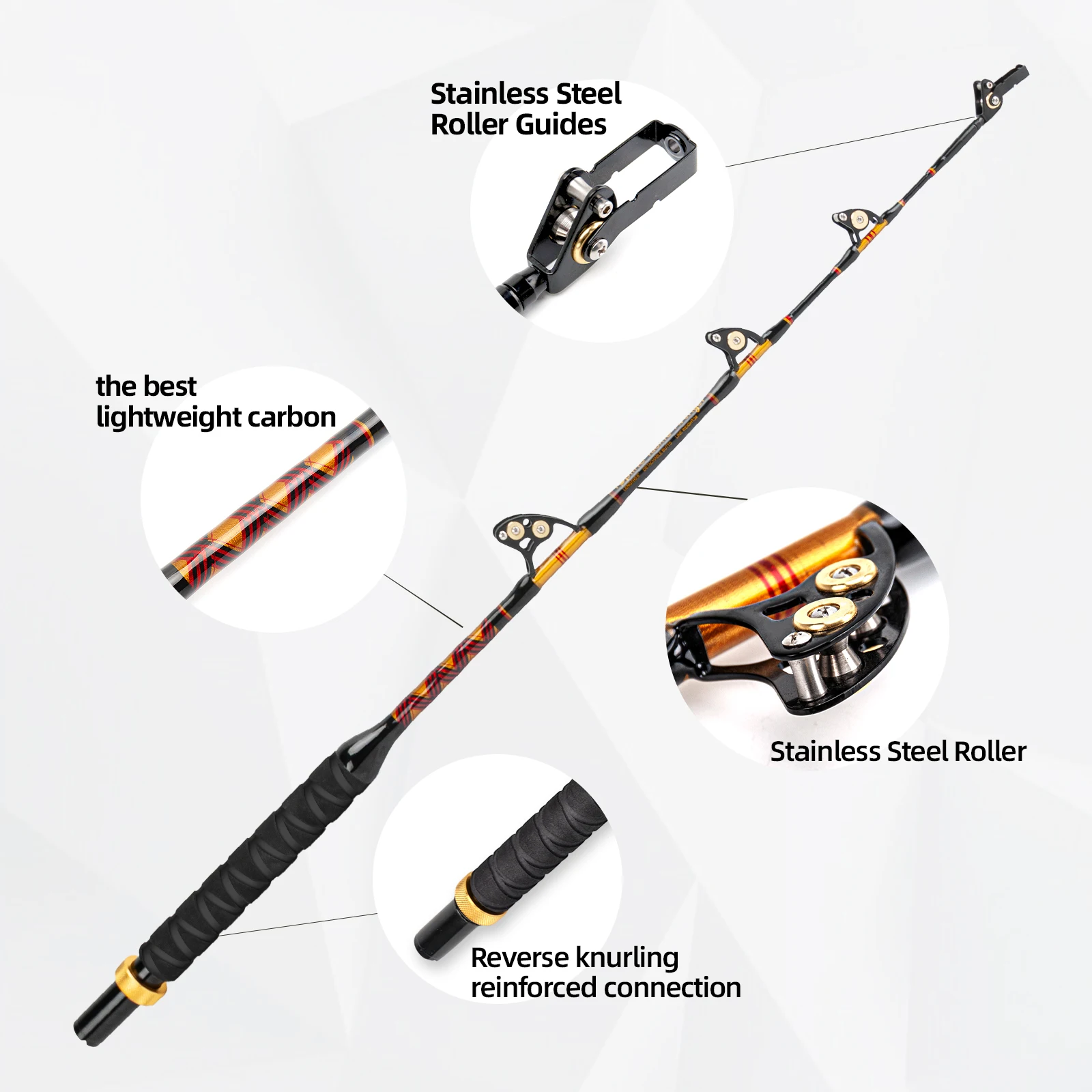 Xcaliber Marine Deep Drop Swivel Tip Rod – 5'6" 100lb Class, Roller Guides, E-Glass Blank