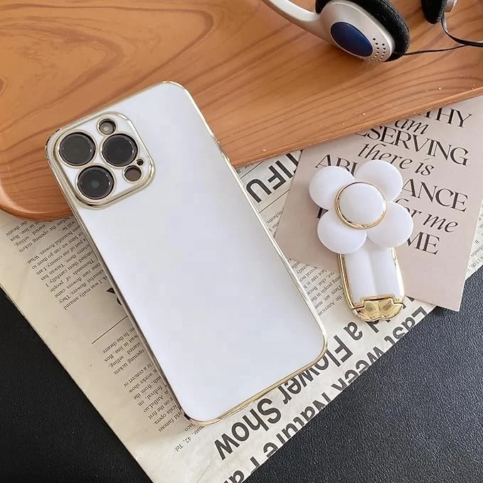 Laudtec Cute Flower Stand Design Case for iPhone 16 pro max Luxury Plating Edge Full protection Soft Flexible Shockproof Case