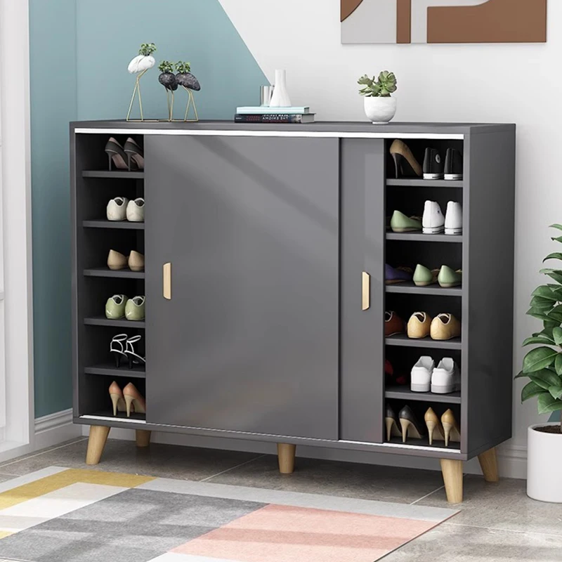 Shoe Stand With Sliding Doors Modern Design Wooden Shoe Cabinet