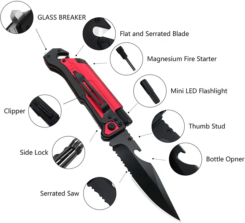 Multi Functions Flint Lighter Clip Torch Cutter Bottle Opener Survival Knife