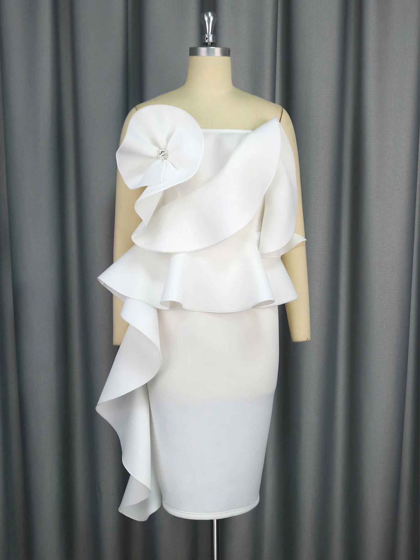 AOMEI Strapless Sleeveless Summer Wedding Guest Dress Sexy White Club Girl  Flower Dresses with Ruffle