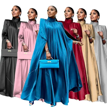 Long Sleeve Stand Neck Gown Long Abaya Dress For Women 2023 Loose Robe satin surface Loose Outfit abaya wholesale in sharjah