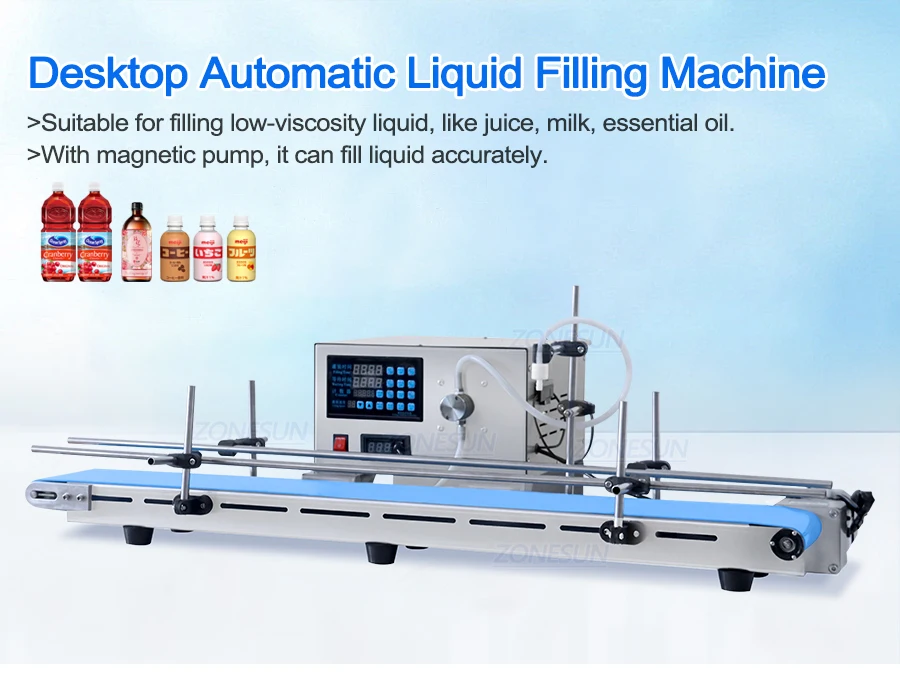 ZONESUN ZS-MPYT250C Automatic Magnetic Pump Liquid Filling Machine With Conveyor