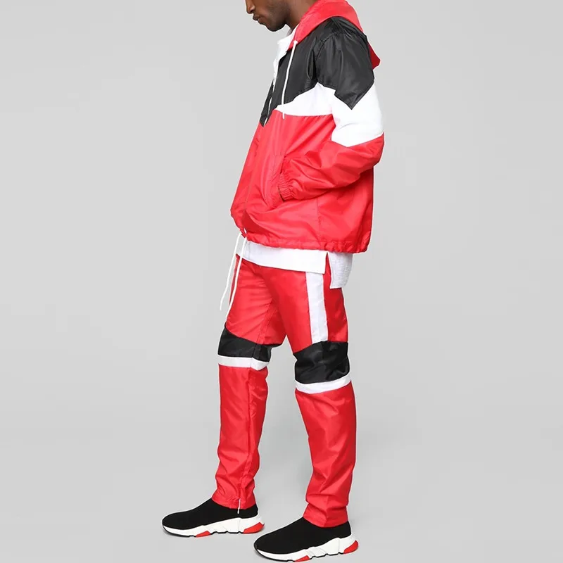 Custom High Quality Designer Men Fashion Color Block Summer Hot Sale Sweatsuit Sports Track Suit Nylon Two Pieces Tracksuits