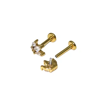 3-Marquise CZ on Internally Threaded 316L Surgical Steel Flat Back Studs for Labret, Monroe, Cartilage and More