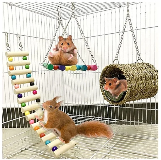 Chinchilla Hanging Wooden Ladder Cage Accessory for Enrichment Development Chinchilla Climbing popular Ladder for Small Rodents Bridge Play Toy