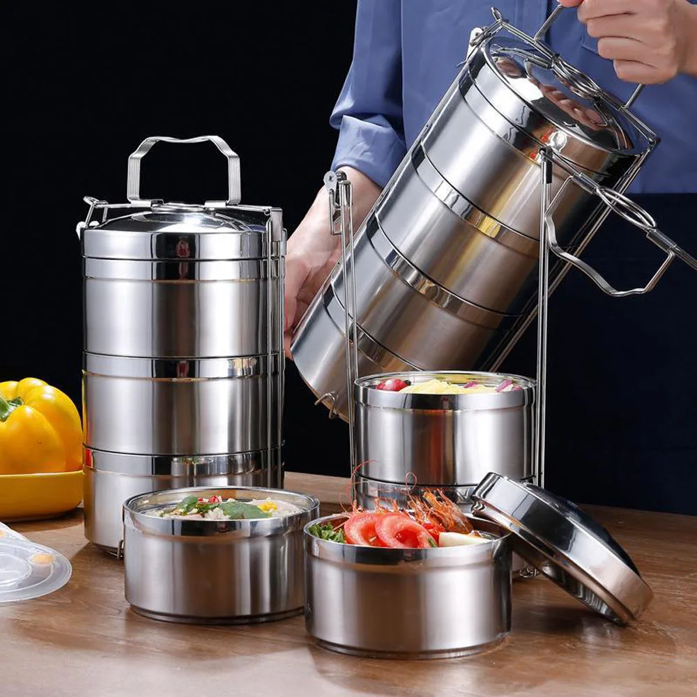 Take Away Tier Double Wall Insulated Thermal Food Carrier Box Lunch  Container Stainless Steel Tiffin Box with Handle